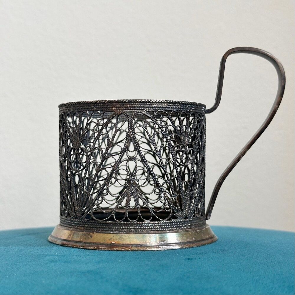 Vintage Soviet Soviet Filigree Tea Glass Holder (Podstakannik) - Mstera Factory